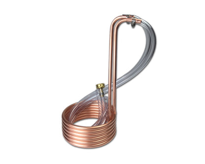 Copper coil with clear tube on a white background