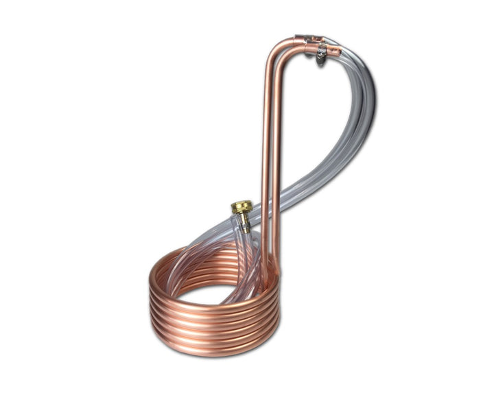 Copper coil with clear tube on a white background