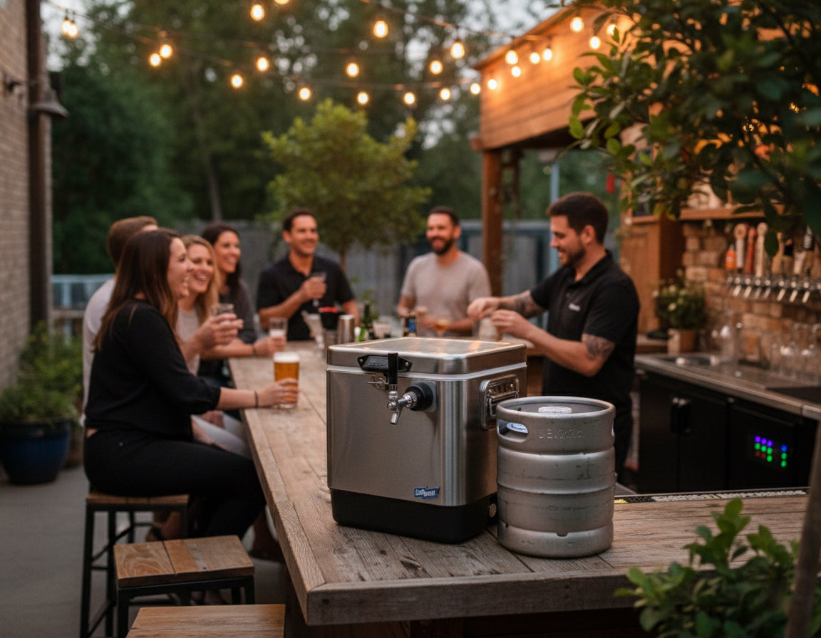 ColdOne™ Go, Portable Kegerator on an outdoor bar