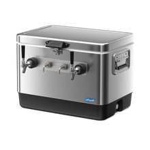 Coldbreak 2-Tap Jockey Box with front inputs, stainless steel, front right view
