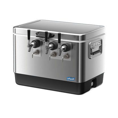 Coldbreak 3-Tap Jockey Box with front inputs, stainless steel, front right view