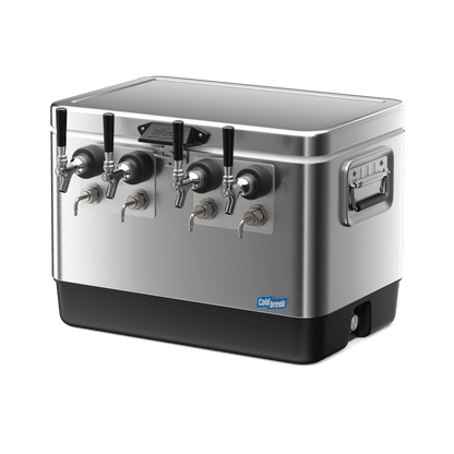 Coldbreak 4-Tap Jockey Box with front inputs, stainless steel, front right view