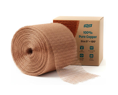 Roll of copper mesh with packaging on a white background, Coldbreak Copper Mesh, 100% Pure Copper