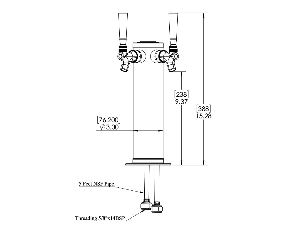 2 Tap Draft Beer Tower, Gold