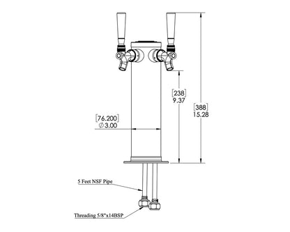 2 Tap Draft Beer Tower, Gold